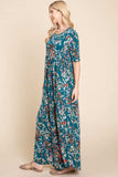 BOMBOM Printed Shirred Maxi Dress - Trendsi - Flyclothing LLC