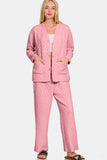 Zenana Quilted Button Up Long Sleeve Top and Pants Lounge Set - Trendsi - Flyclothing LLC