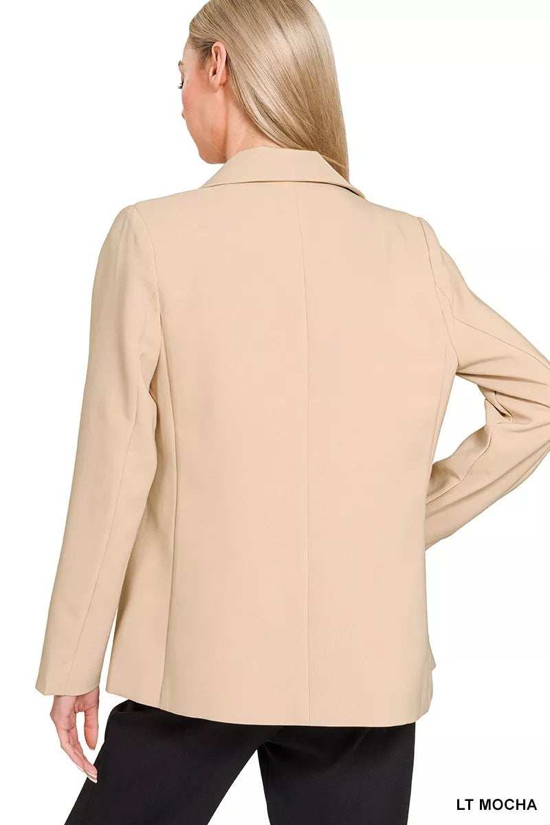 Zenana Woven Long Sleeve Blazer With Lining - Trendsi - Flyclothing LLC
