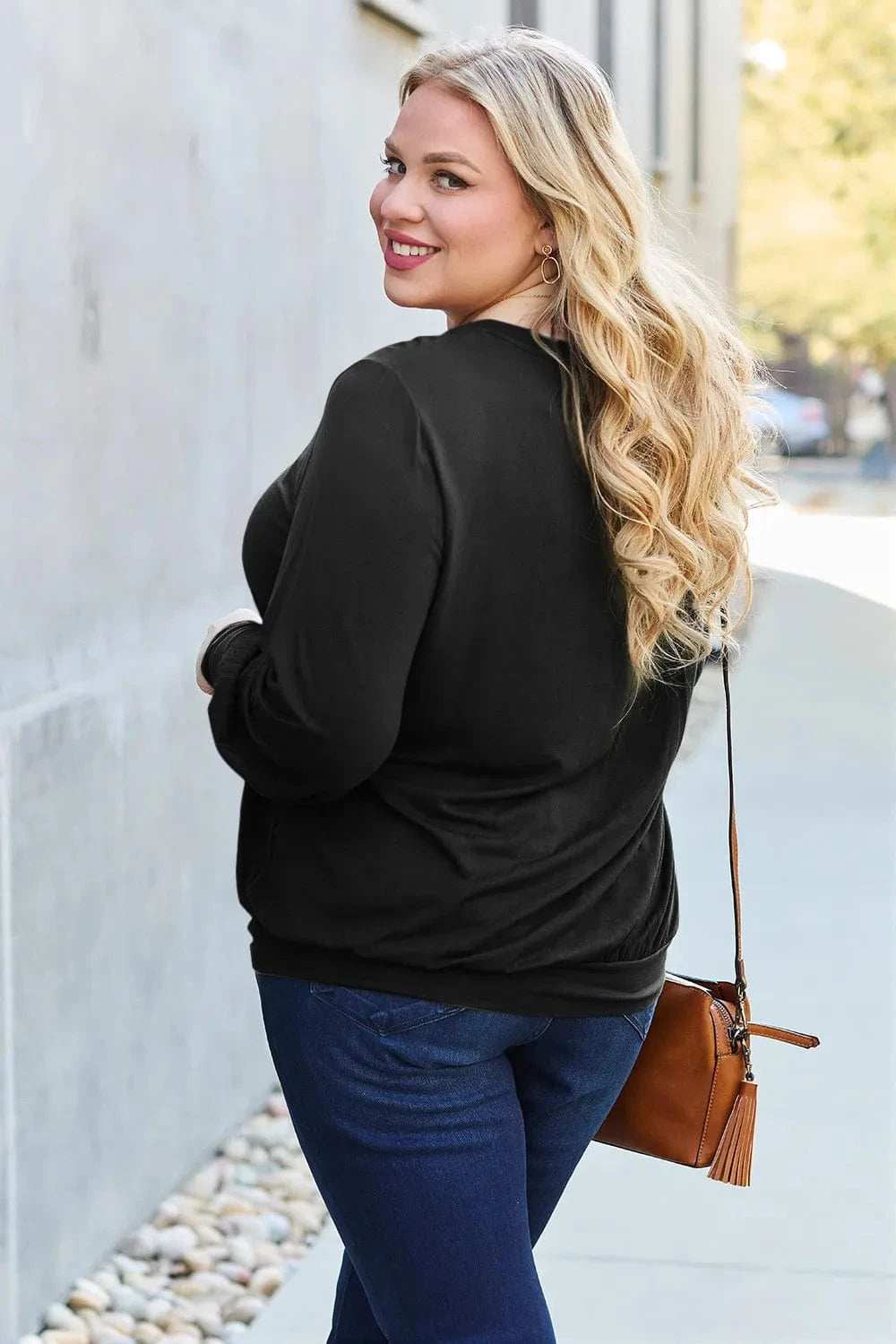 Basic Bae Full Size V-Neck Lantern Sleeve Top - Trendsi - Flyclothing LLC