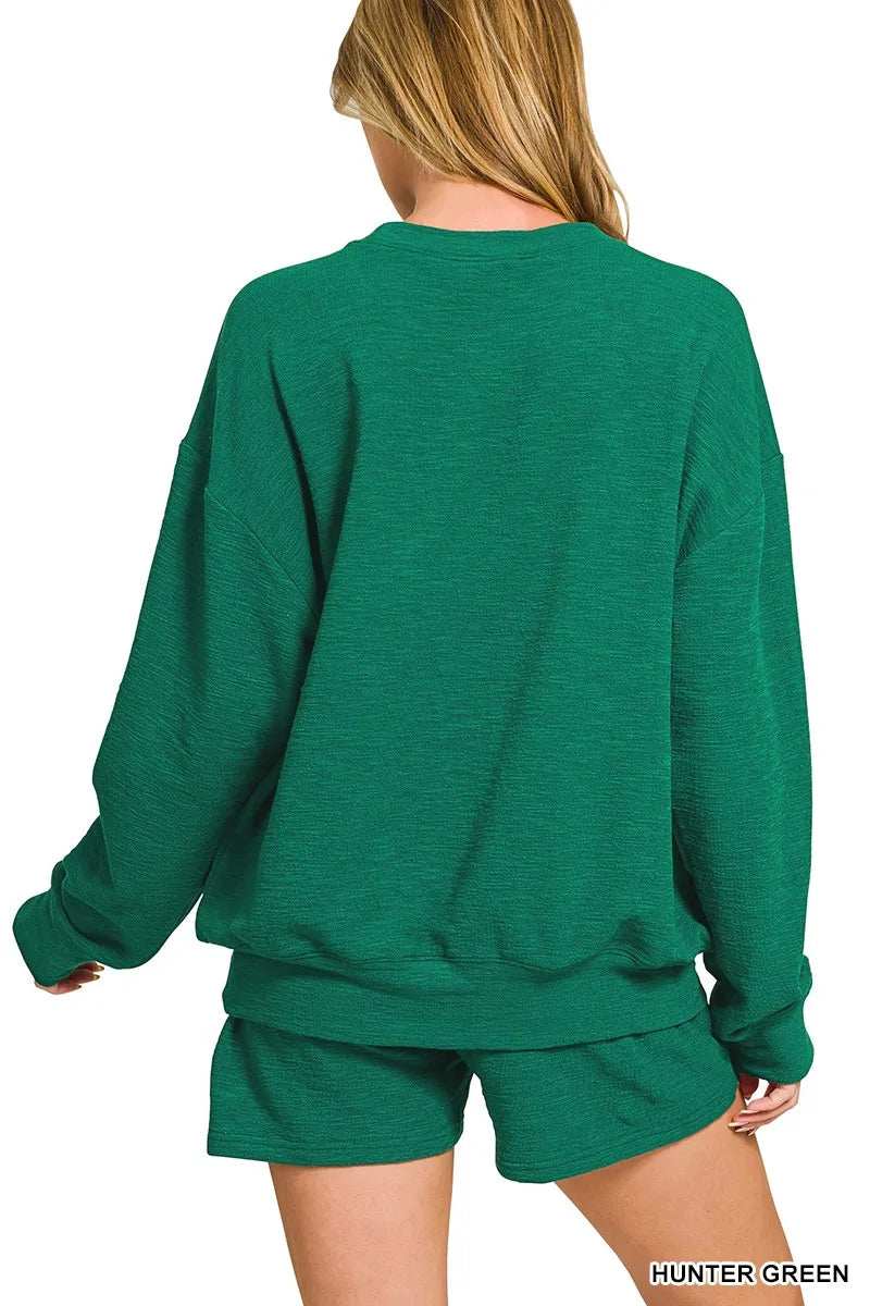 Zenana Slub Long Sleeve Top and Shorts Set - Trendsi - Flyclothing LLC