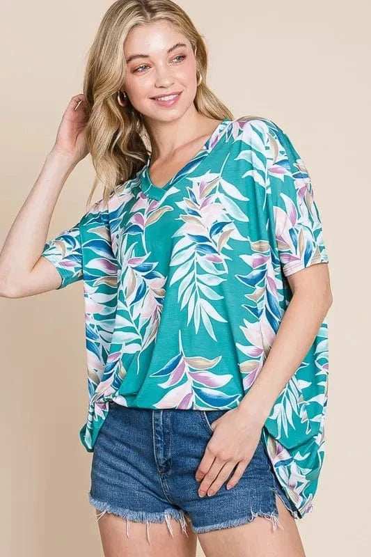BOMBOM Loose Fit Vintage Floral Tunic Top - Trendsi - Flyclothing LLC
