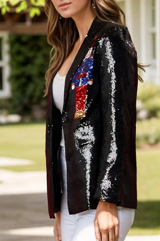 Sequin Nutcracker Long Sleeve Blazer - Trendsi - Flyclothing LLC
