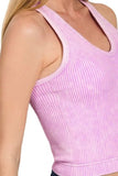Zenana Washed Ribbed Seamless Bra Padded V-neck Tank Top - Trendsi - Flyclothing LLC