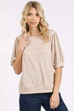 Mittoshop Fan Shell Texture Short Puff Sleeve Knit Top - Trendsi - Flyclothing LLC