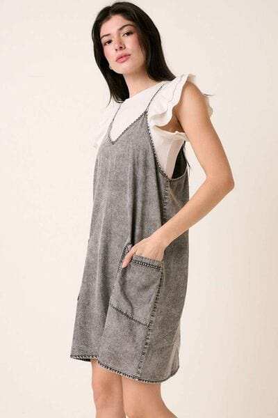 Mittoshop Washed Patch Pocket Mini Cami Denim Dress - Trendsi - Flyclothing LLC