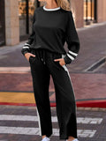 Contrast Trim Round Neck Top and Pants Set - Trendsi - Flyclothing LLC