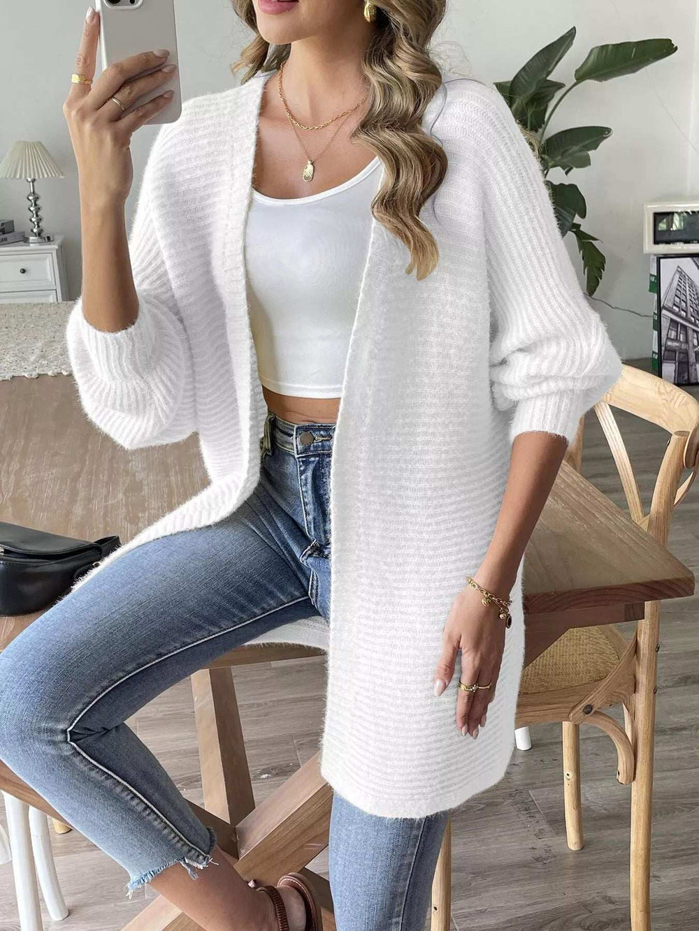 Open Front Drop Shoulder Cardigan - Trendsi - Flyclothing LLC