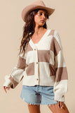 SO ME Checkered Button Front Ribbed Sweater Cardigan - Trendsi - Flyclothing LLC