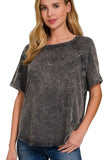 Zenana Back Patch Crinkle Washed Raglan Sleeve T-Shirts - Trendsi - Flyclothing LLC
