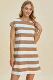Basic Bae Full Size Striped Round Neck Cap Sleeve Mini Dress - Trendsi - Flyclothing LLC