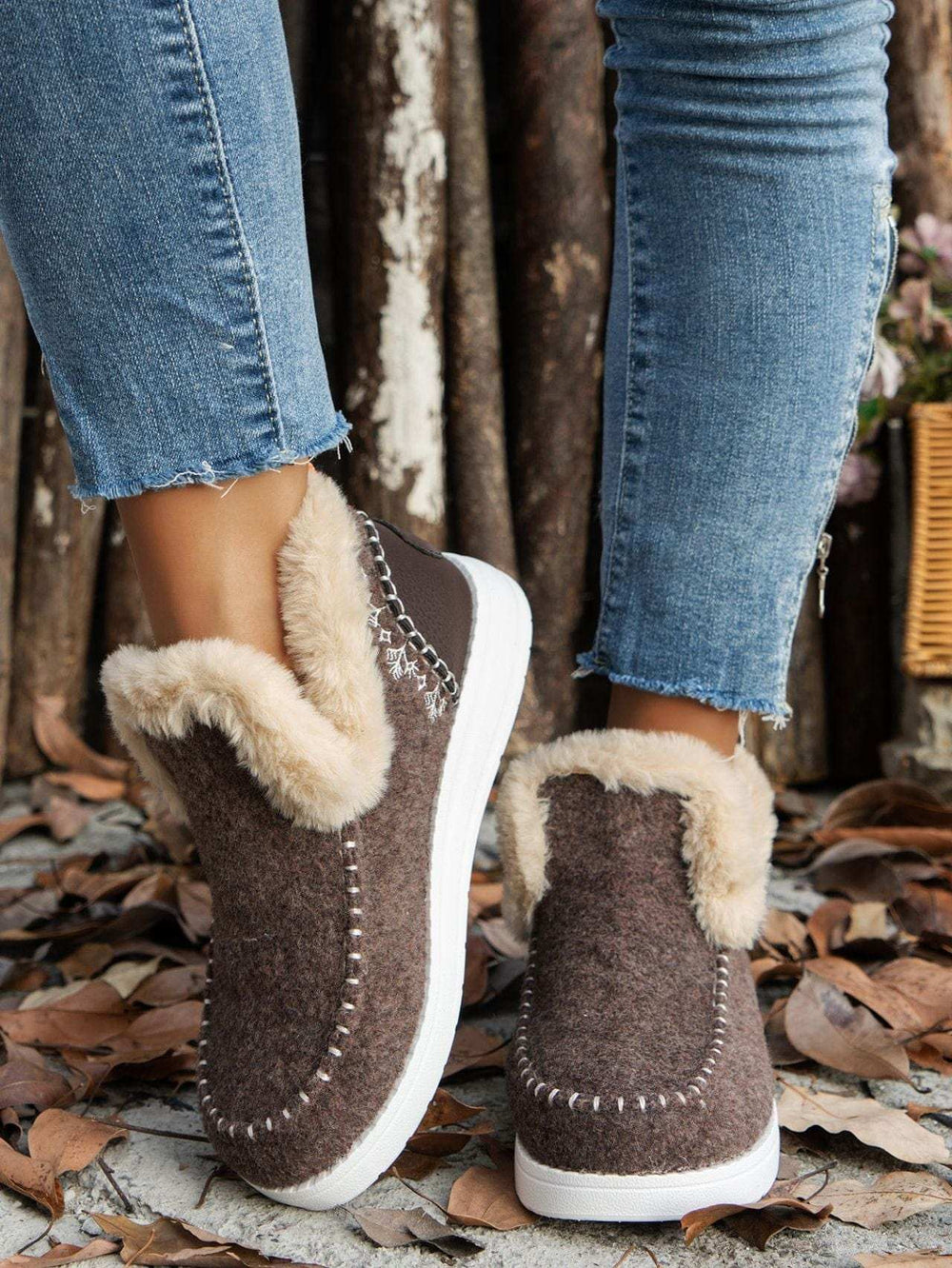 Furry Suede Round Toe Flat Sneakers - Trendsi - Flyclothing LLC