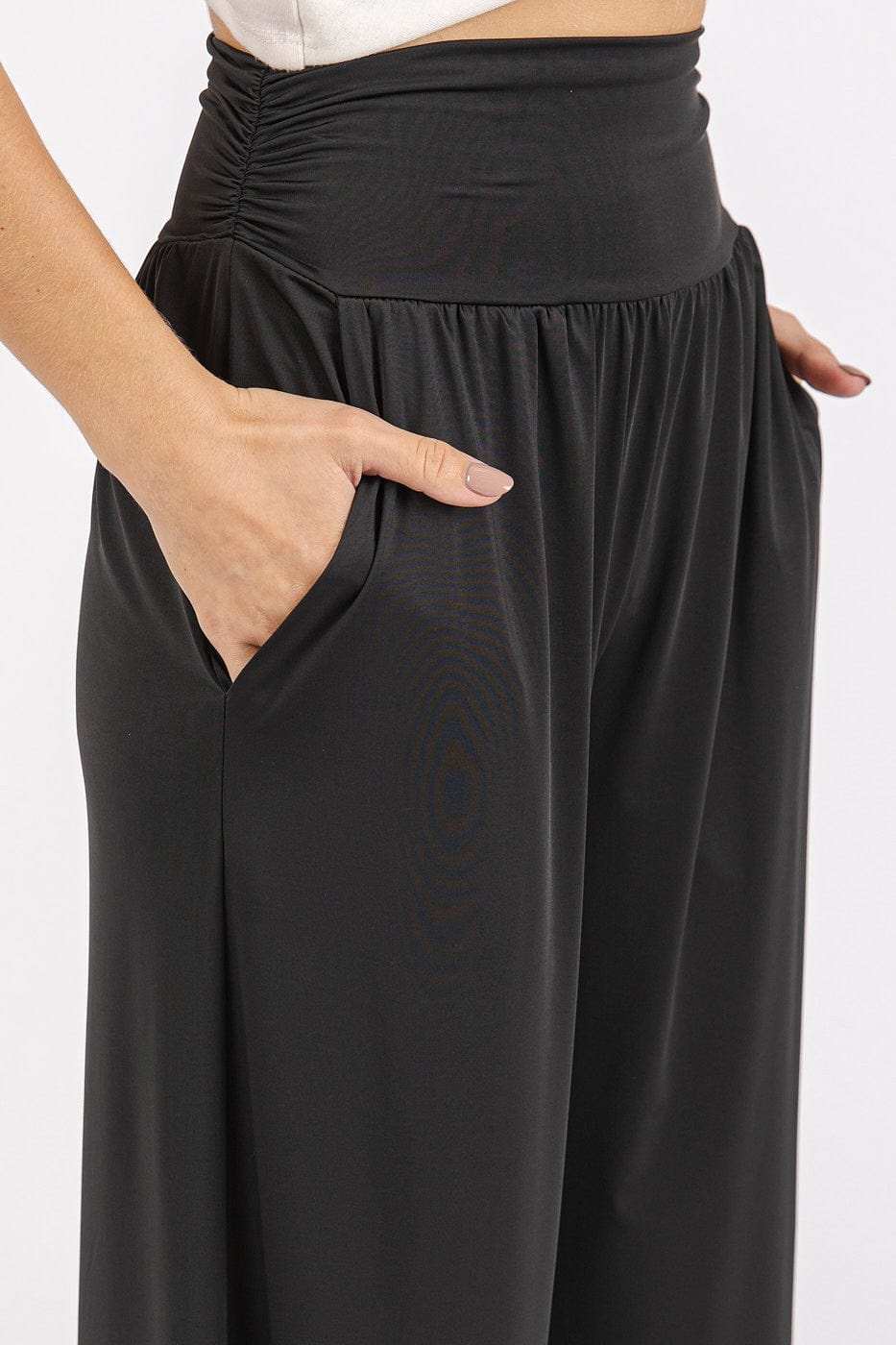 Mittoshop Stretch Banded Waist Wide Leg Pants with Pockets - Trendsi - Flyclothing LLC