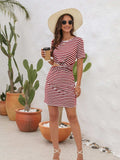 Cutout Striped Round Neck Short Sleeve Dress - Trendsi - Flyclothing LLC