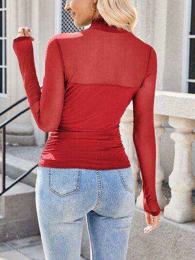 Lovelet Mock Neck Long Sleeve Top - Trendsi - Flyclothing LLC