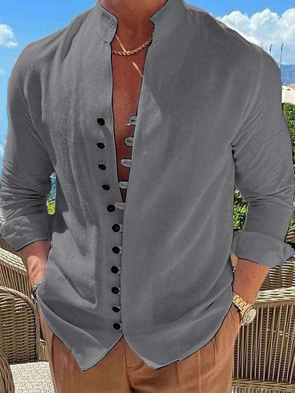 Men's Full Size Button Front Long Sleeve Shirt Plus Size - Trendsi - Flyclothing LLC