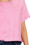 Zenana Washed Crew Neck Short Sleeve Crop Box Tee - Trendsi - Flyclothing LLC