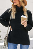 Side Slit Turtleneck Long Sleeve Sweater - Trendsi - Flyclothing LLC