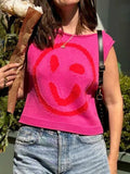 Smiley Round Neck Sweater Vest - Trendsi - Flyclothing LLC