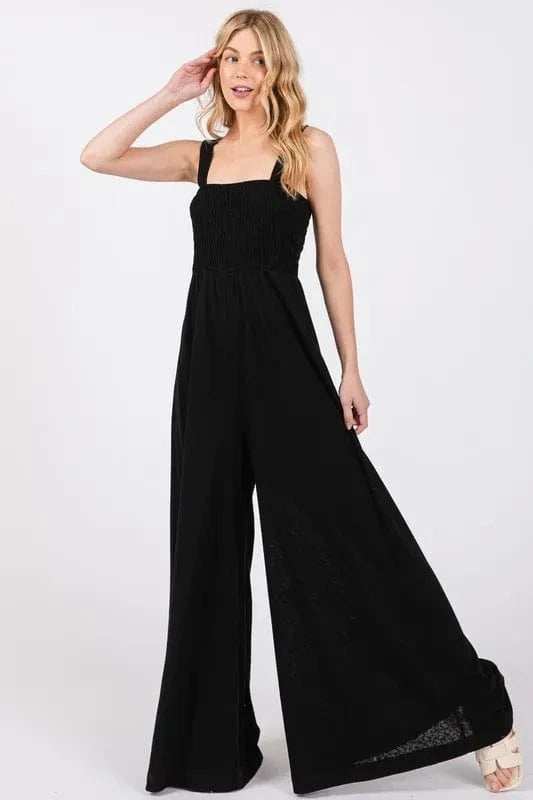 SAGE+FIG Smocked Flowy Wide Leg Jumpsuit - Trendsi - Flyclothing LLC