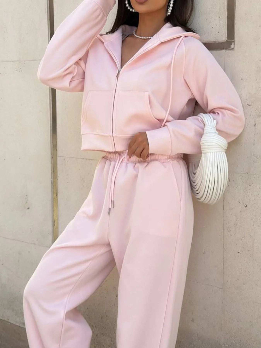 Zip Up Drawstring Hoodie and Pants Set - Trendsi - Flyclothing LLC