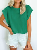 Textured Round Neck Cap Sleeve Blouse - Trendsi - Flyclothing LLC