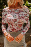 Floral Off-Shoulder Long Sleeve Bodysuit - Trendsi - Flyclothing LLC