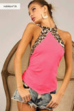 BiBi Triblend Leopard Halter Neck Tied Detailed Top - Trendsi - Flyclothing LLC