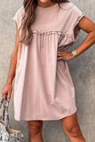 Frilled Trim Crew Neck Cap Sleeve Loose Fit Mini Dress - Trendsi - Flyclothing LLC