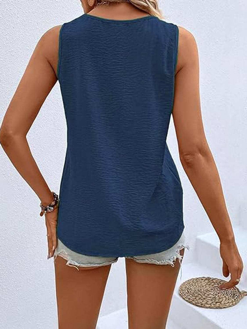 Full Size Decorative Button V-Neck Tank - Trendsi - Flyclothing LLC