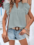 Ruffled Notched Cap Sleeve Blouse - Trendsi - Flyclothing LLC
