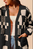 SO ME Checkered Open Front Cardigan with Pockets - Trendsi - Flyclothing LLC