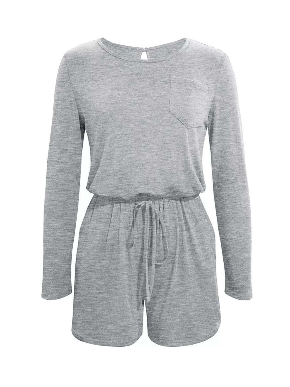 Long Sleeve Drawstring Romper - Trendsi - Flyclothing LLC