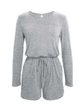 Long Sleeve Drawstring Romper - Trendsi - Flyclothing LLC