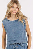 Mittoshop Washed Denim Distressed Detail Crop Tank - Trendsi - Flyclothing LLC