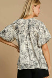 Umgee Full Size Floral Print Metallic Ruffle Blouse Plus Size - Trendsi - Flyclothing LLC