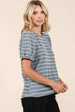 Mittoshop Contrast Striped Short Puff Sleeve Knit Top - Trendsi - Flyclothing LLC