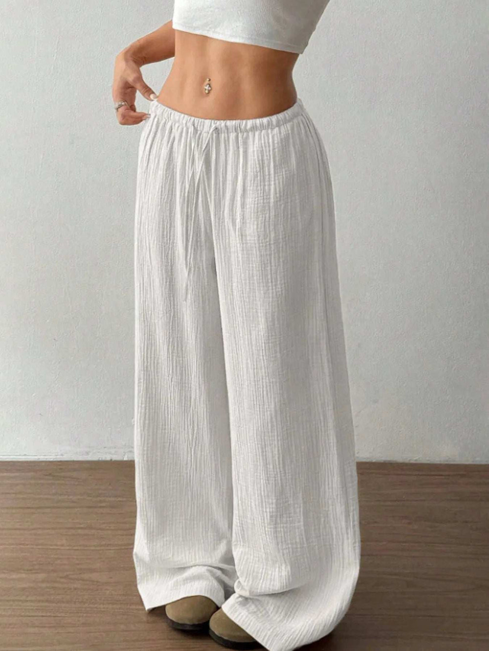 Wide Leg Drawstring Casual Pants - Trendsi - Flyclothing LLC