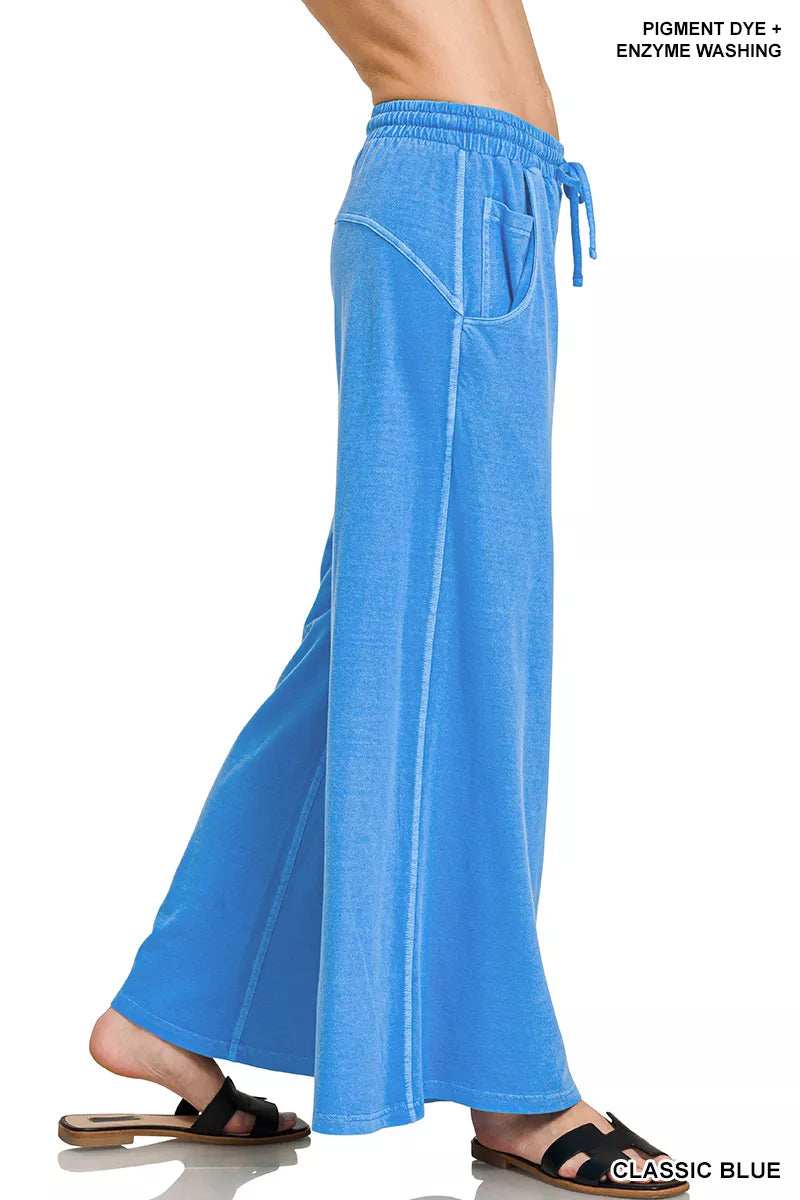 Zenana French Terry Pigment Dye & Enzyme Wash Pants - Trendsi - Flyclothing LLC