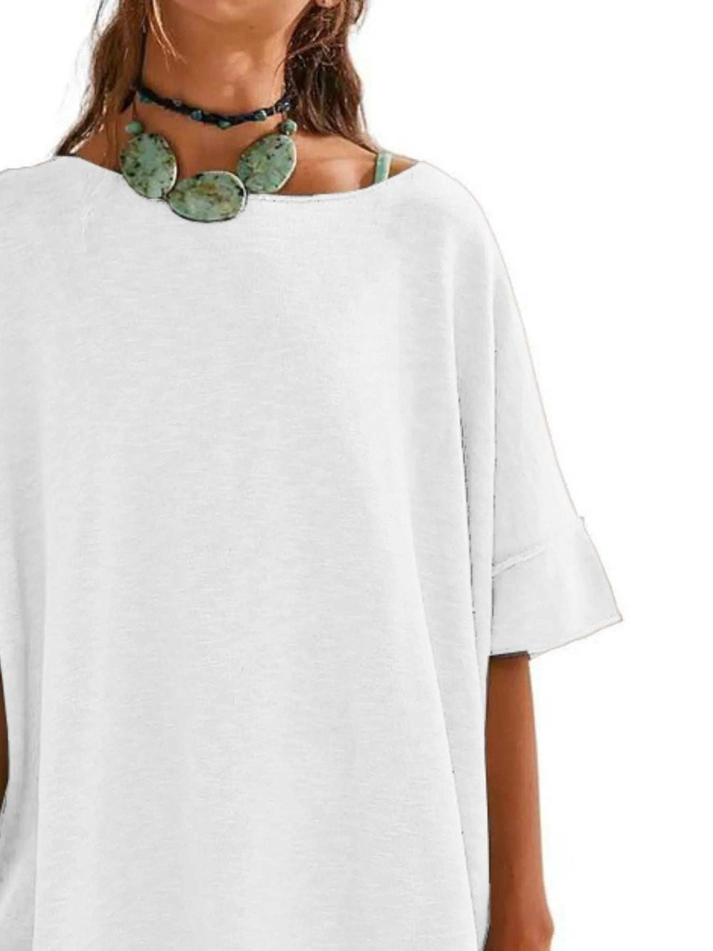 Oversized Round Neck Drop-Shoulder T-Shirt - Trendsi - Flyclothing LLC