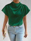 Mock Neck Short Sleeve Blouse - Trendsi - Flyclothing LLC