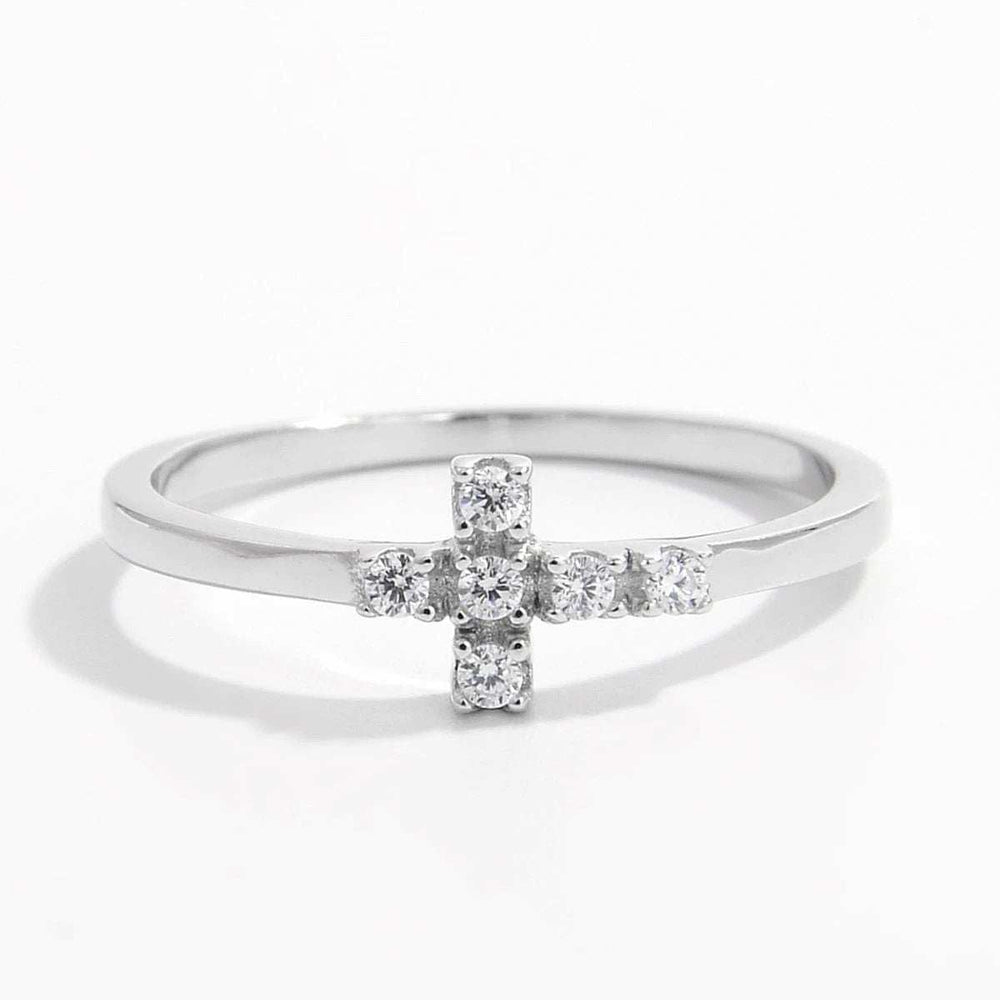 925 Sterling Silver Zircon Cross Ring - Trendsi - Flyclothing LLC