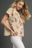Umgee Embroidered Scallop Sleeve Top with Drawstring Hem - Trendsi - Flyclothing LLC