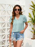 Swiss Dot Lace Detail V-Neck Blouse - Trendsi - Flyclothing LLC