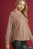 Umgee Round Neck Long Sleeve Side Slit Top - Trendsi - Flyclothing LLC
