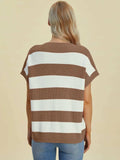 Double Take Full Size Striped V-Neck Short Sleeve Sweater - Trendsi - Flyclothing LLC