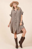 Mittoshop Mineral Wash Cotton Gauze Mini Shirt Dress - Trendsi - Flyclothing LLC