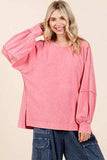 Mittoshop Mineral Wash Raglan Long Sleeve Oversized Top - Trendsi - Flyclothing LLC