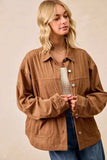 BiBi Corduroy Relaxed Fit Shacket with Back Pleat - Trendsi - Flyclothing LLC