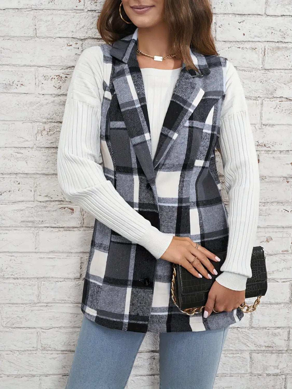 Plaid Button Down Vest Coat - Trendsi - Flyclothing LLC